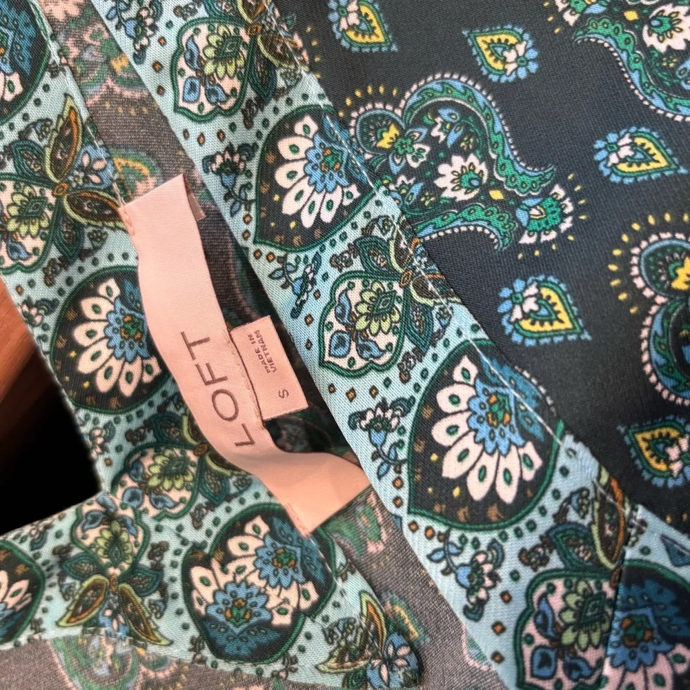 LOFT Teal Paisley Print V-Neck Tie-Waist Camisole - Picture 6 of 11